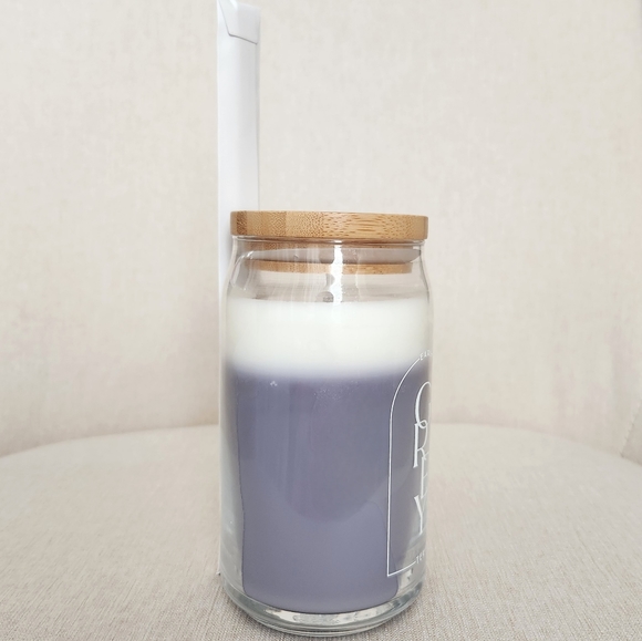 DW Home Earl Grey Tea Scented Candle in Reusable Glass Cup w/ Metal Straw - Picture 3 of 7